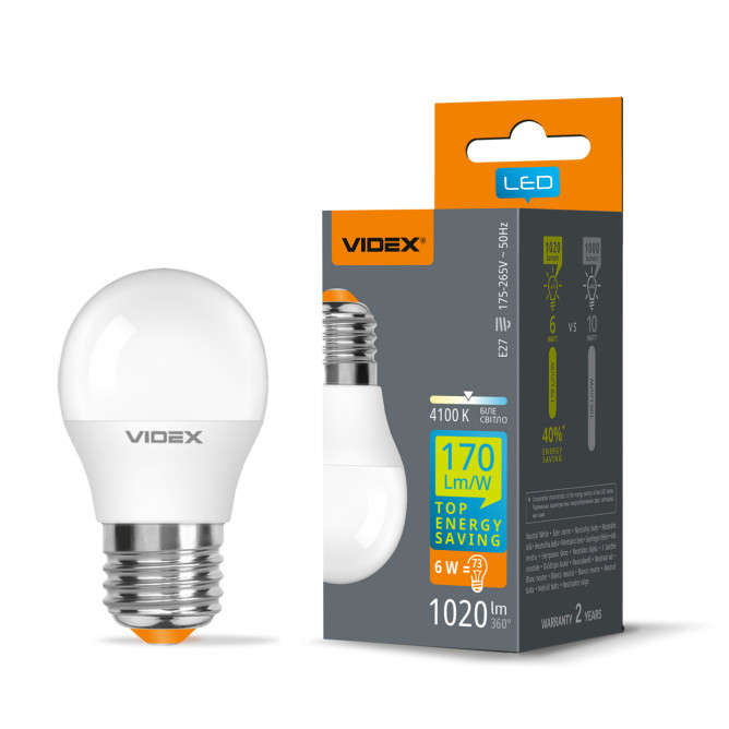 Лампа LED VIDEX G45h 6W E27 4100K 28600