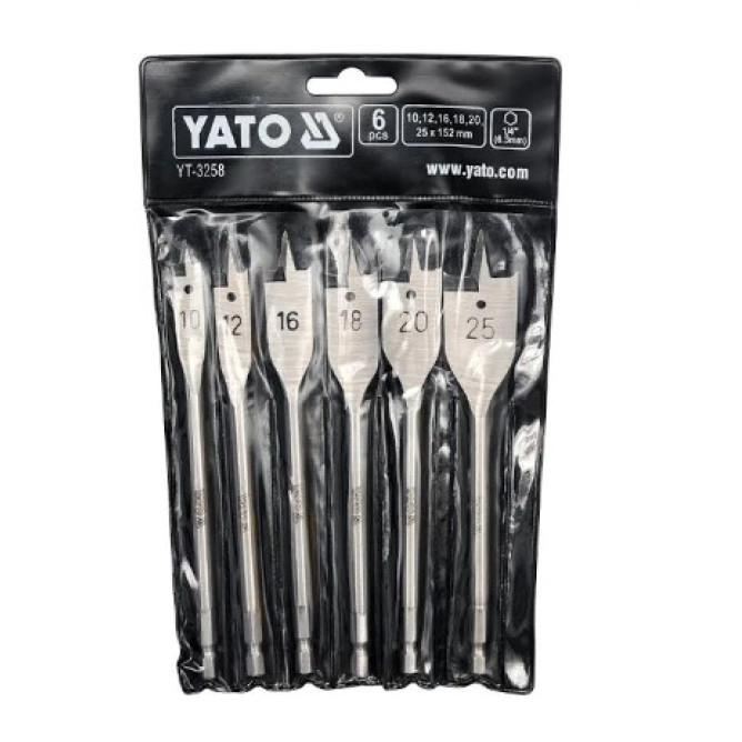 Набір свердел пір'яних по дереву Yato d10-25, L152мм 3258