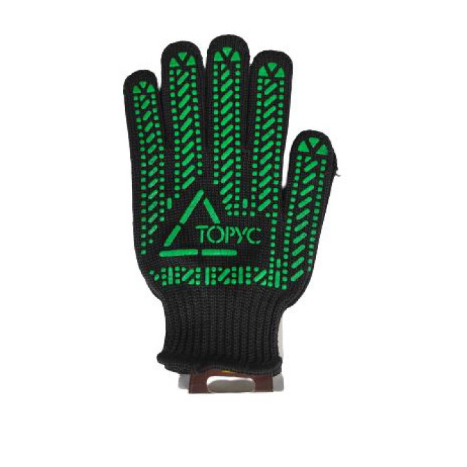 Рукавички ТОРУС пряжа чорна ПВХ зелений 10р 5611 з блістером