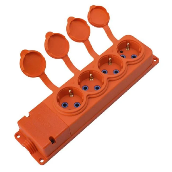 Розетка КАУЧУК четверная монофазная 1*16А  оранжевая