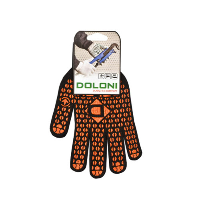 Рукавички ДОЛОНІ (Doloni) трикотажні чорних ПВХ з двох сторін 10316 10 р