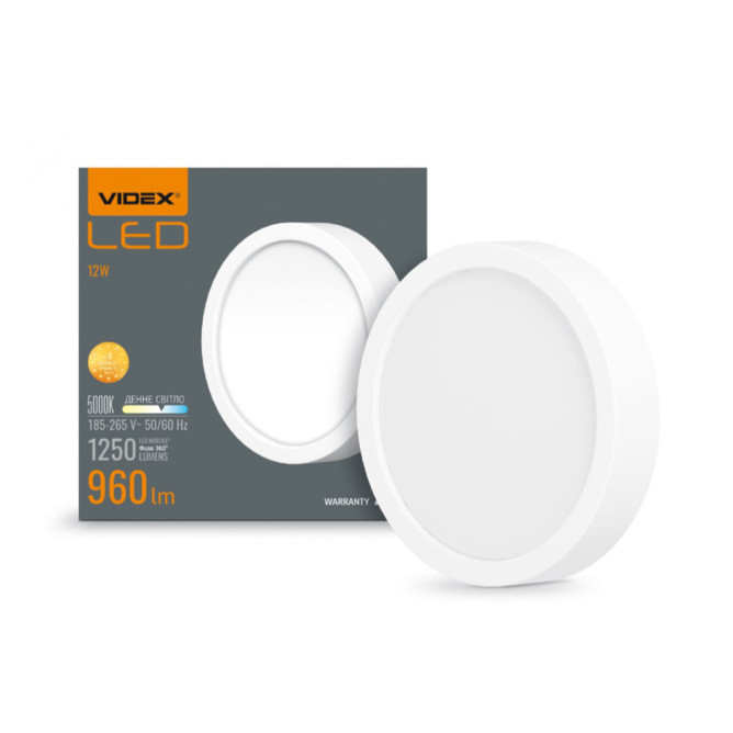 Світильник світлодіодний накладний круглий LED Videx 12W 5000K VL-DLRS-125 24627 