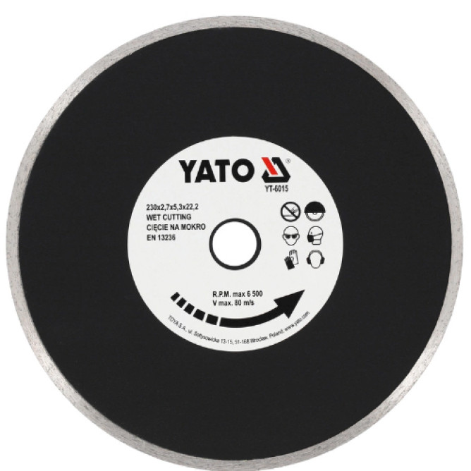 Диск алмазний для мокрого різання Yato 230 * 5,3 * 22,2 6015