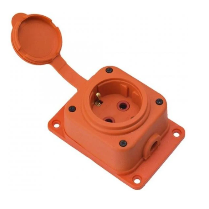 Розетка КАУЧУК настенная монофаза 1*16А   оранжевая