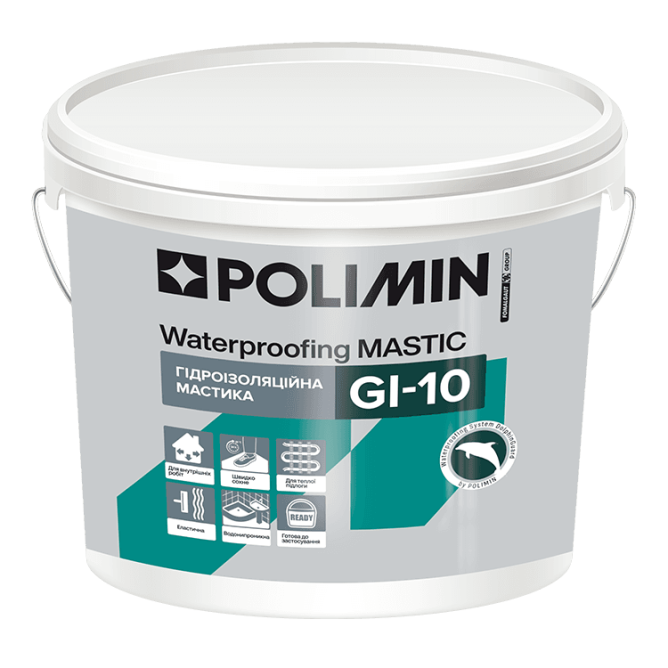 Мастика гидроизоляционная, ведро 3 кг акриловая Polimin GI-10