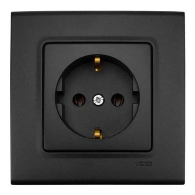 Розетка одинарная с заземлением Linnera Черная Ночь 90404008