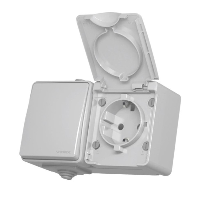 Розетка наружная одинарная и выключатель 1 кл с заземлением  VIDEX BINERA серая VF-BNW3-G 25187