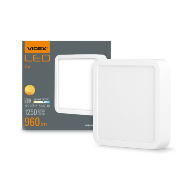 Світильник світлодіодний накладний квадратний LED Videx 12W 5000K VL-DLSS-125 24151 