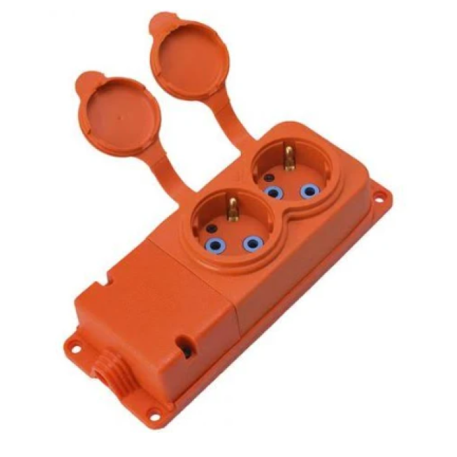 Розетка КАУЧУК двойная монофазная 1*16А оранжевая