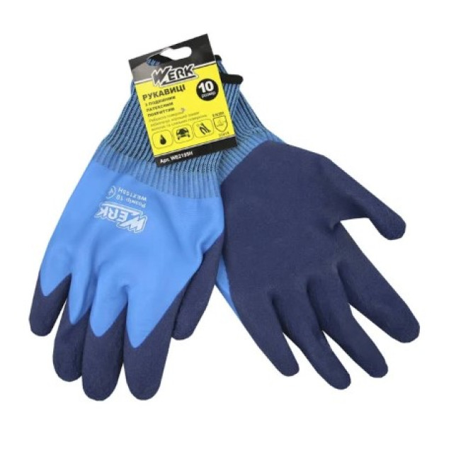 Рукавички WERK поліестер блакитні подвійне латекс покриття WE2155H