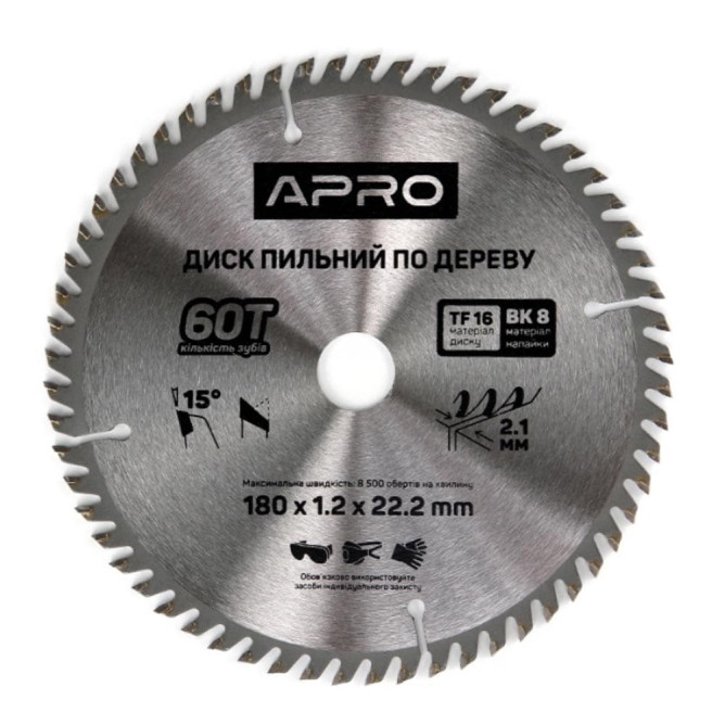 Диск пильний по дереву 180х22,2(20)х60Т APRO 830137