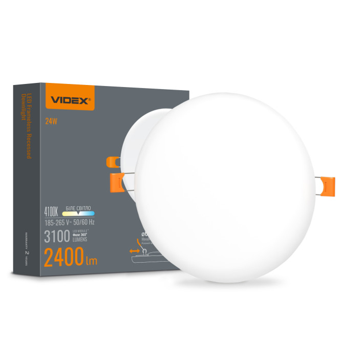Светильник LED безрамочный круглый VIDEX 24W 4100K 25140