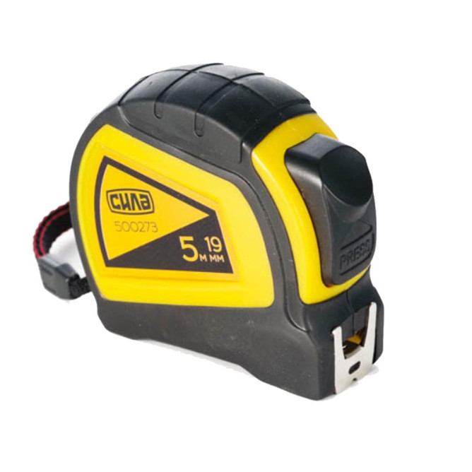 Рулетка обрезиненная с автостопом Сила двойной зацеп 5 м х 19 мм 500273