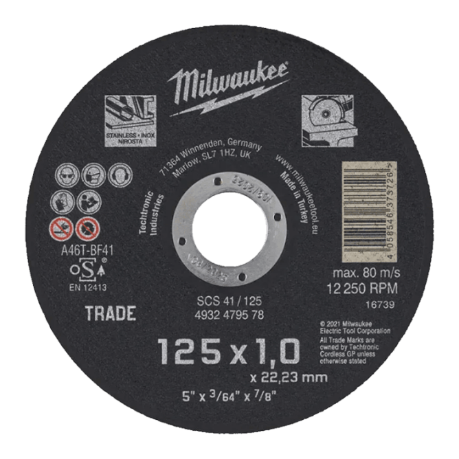 Круг отрезной 125х1.0 мм по металлу и нержавеющей стали Milwaukee SCS 41 (4932479578)