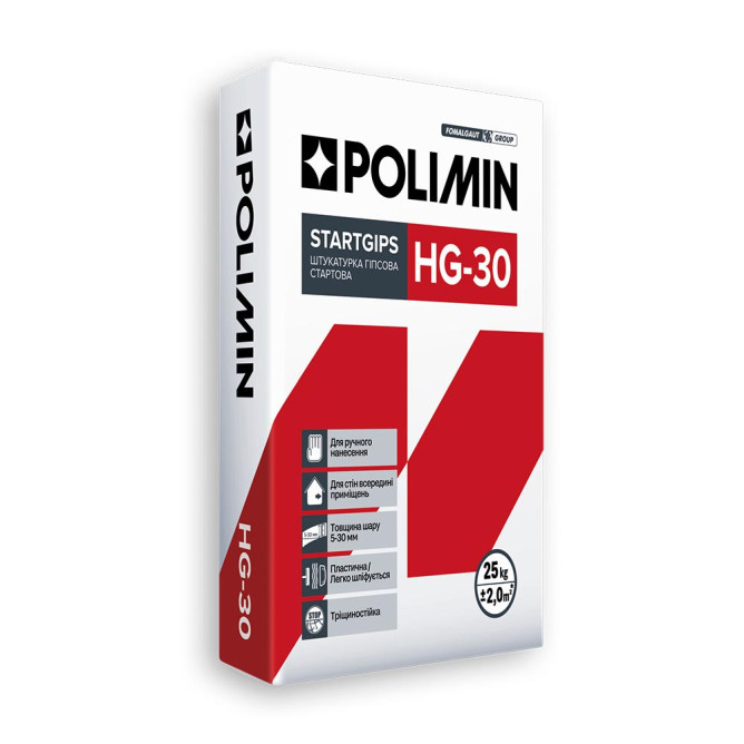 Штукатурка гіпсова стартова POLIMIN HG-30 25кг