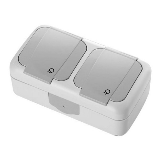 Розетка двойная с заземлением наружные Palmiye Серая 90555588