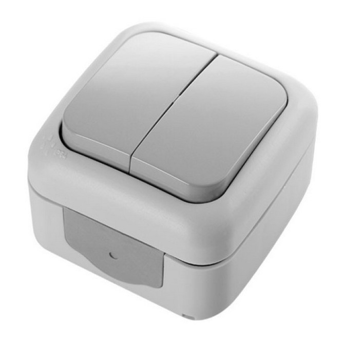 Выключатель 2-клавишный внешний Palmiye Серый 90555502