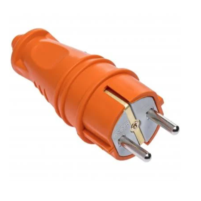 Вилка КАУЧУК із заземленням 1*16А помаранчева (чорна)