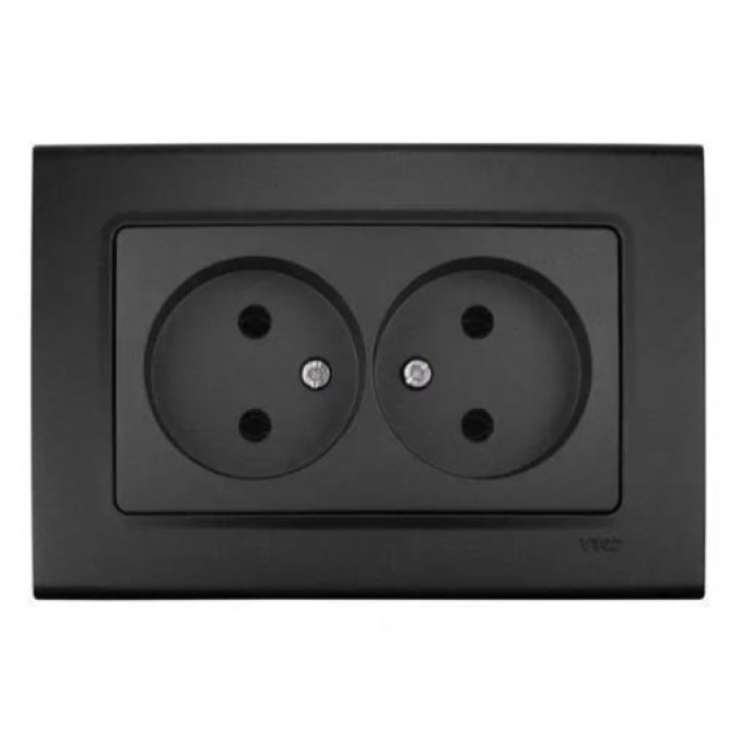 Розетка двойная без заземления Linnera Черная Ночь 90404055