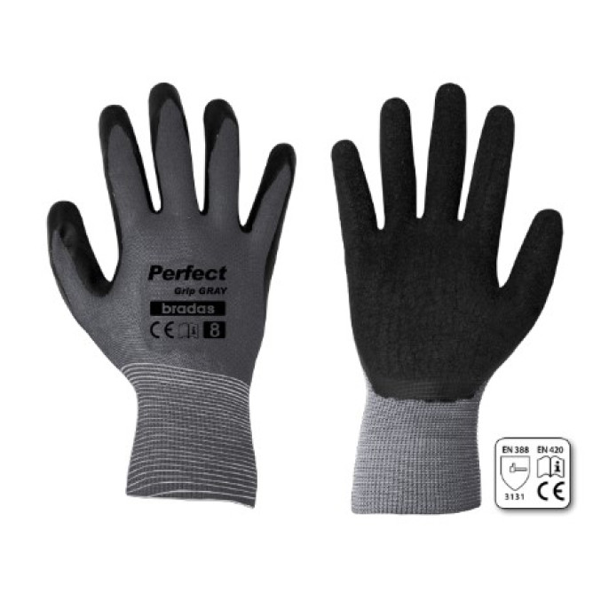 Рукавички Брадас RWPGGY10 PERFECT GRIP GRAY латекс 10р сірий з чорним