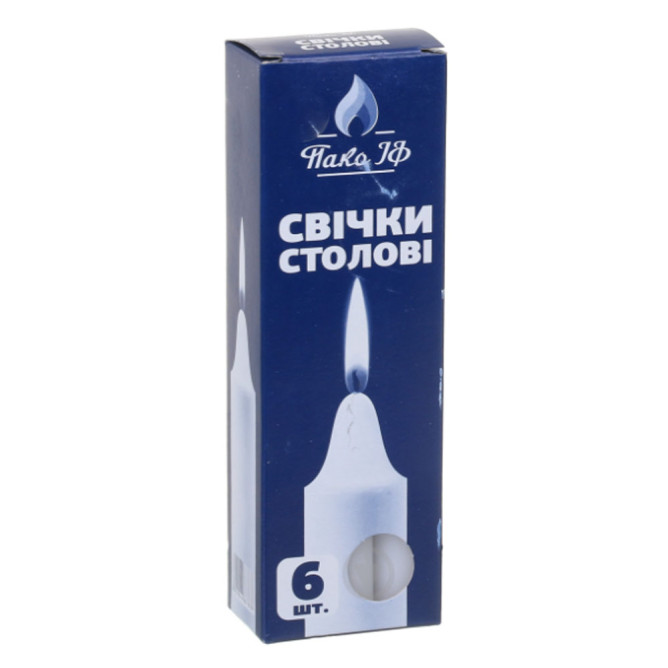 Свеча столовая белая 6 шт/уп 175 мм