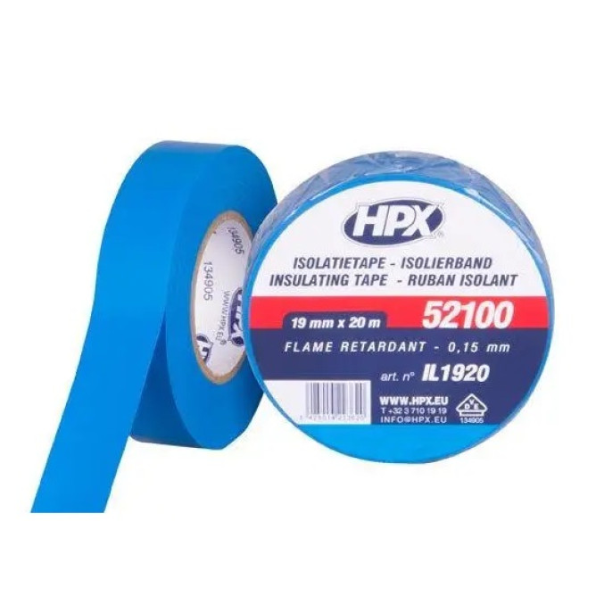 Стрічка ПВХ ізоляційна HPX52100 19мм х 20м синя (плівка) IL1920