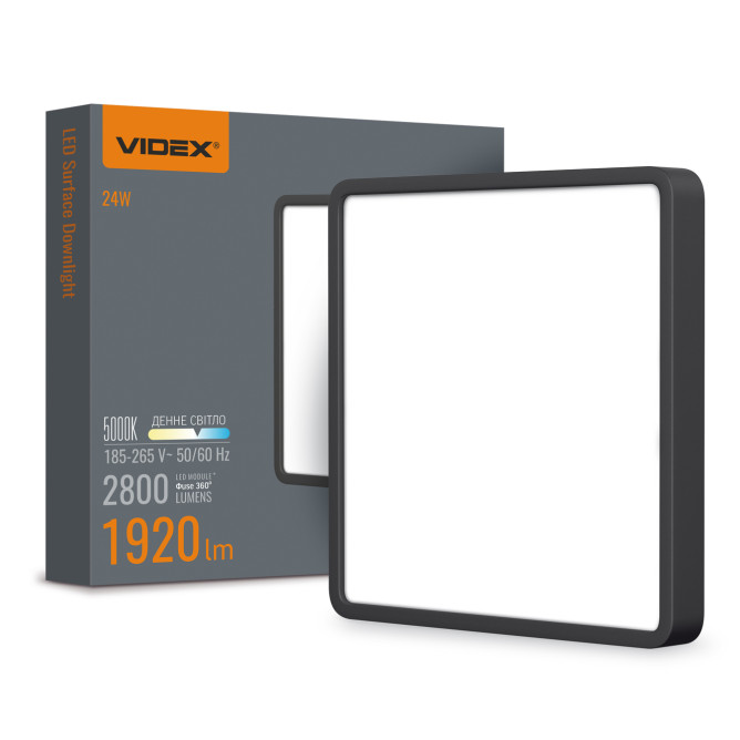 Светильник LED накладной квадрат VIDEX 24W 5000K Black 27802