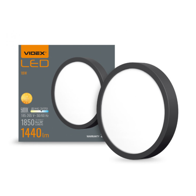 Светильник LED круглый накладной VIDEX 18W 5000K Black 27799 