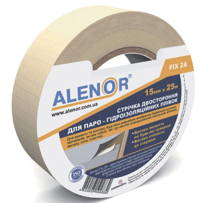 Стрічка двостороння FIX 2A акрилова 15мм*25м для паро та гідроізоляційних плівок ТМ Аленор