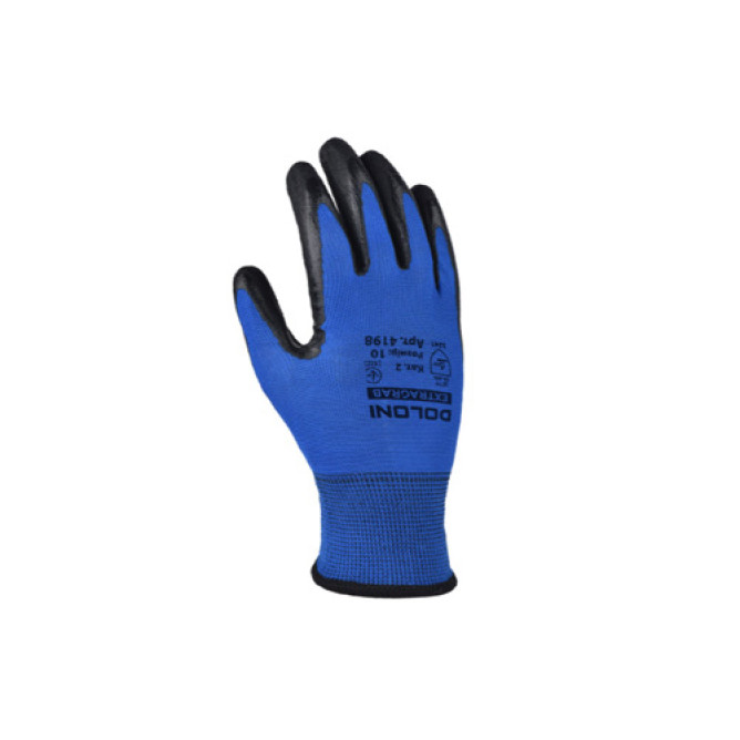 Рукавички ДОЛОНІ (Doloni)i синій трикотаж з чорним латексним покриттям 4198 -10 розмір