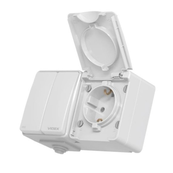 Розетка наружная одинарная  и выключатель 2 кл с заземлением  VIDEX BINERA серая VF-BNW32G-G 25728