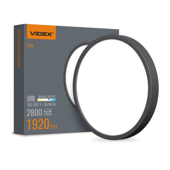 Светильник LED круглый накладной VIDEX 24W 5000K Black 27800
