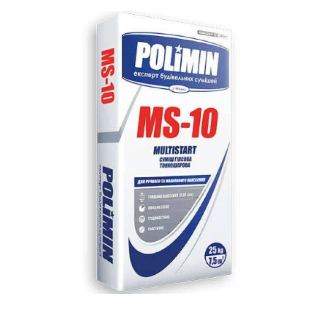 Штукатурка стартова гіпсова MS-10 Polimin (Полімін) 3-30 мм 25 кг
