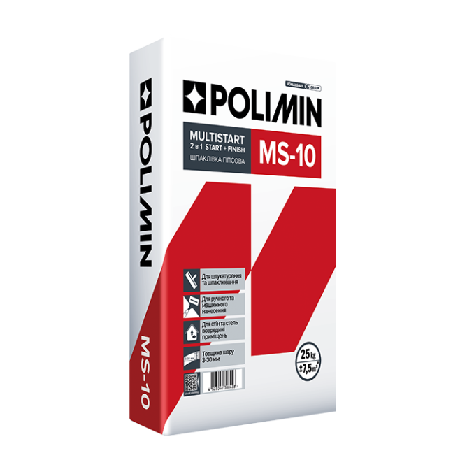 Штукатурка стартовая гипсовая MS-10 Polimin (Полимин) 3-30 мм 25 кг