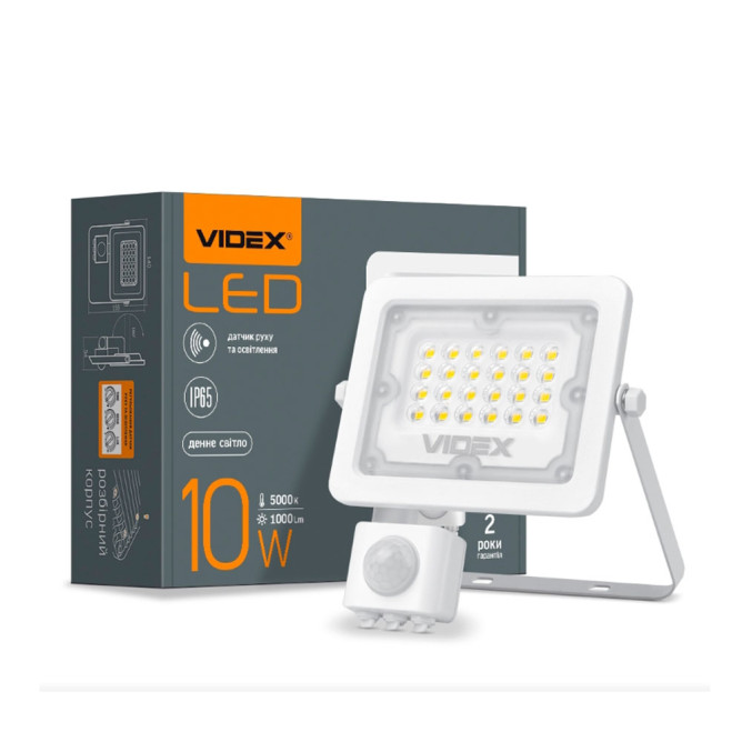 Прожектор LED F2e 20W 5000K с датчиком движения и освещения VIDEX 26264