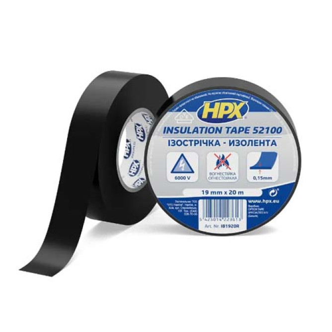 Изолента ПВХ изоляционная HPX52100 19мм х 20м черная (пленка) IB1920