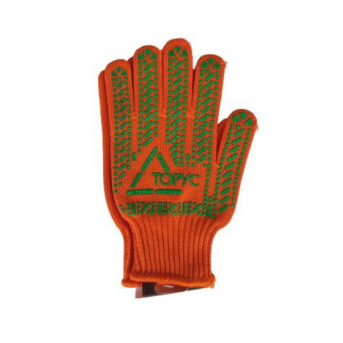 Рукавички ТОРУС пряжа помаранчева ПВХ зелений 10р з блістером