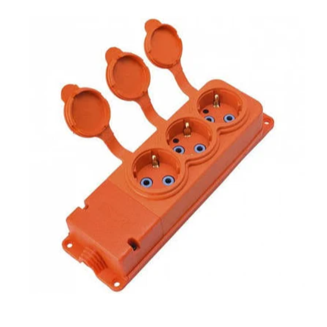 Розетка КАУЧУК тройная  монофазная 1*16А  оранжевая