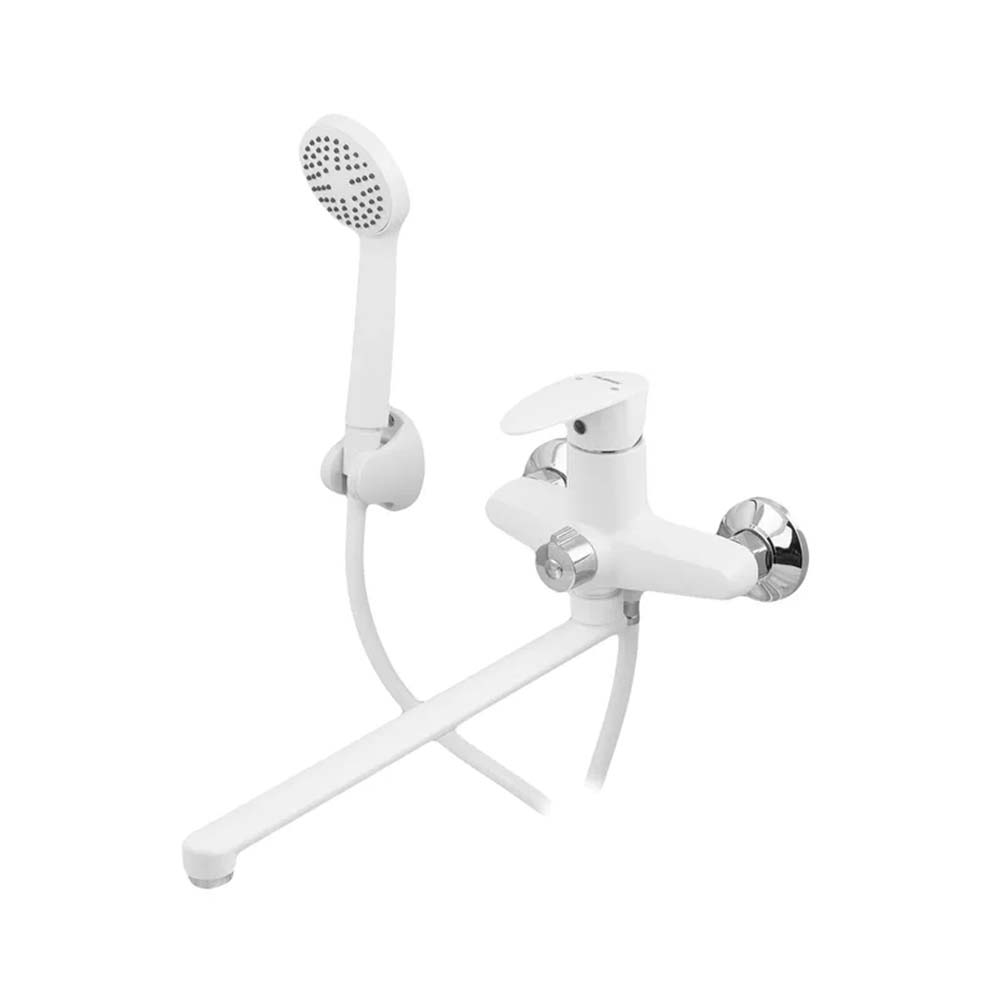 Змішувач для ванни Plamix Cezar-006 EURO SET White (з шлангом, лійкою та кронштейном) (PM0666/PM0709/МХ1895)