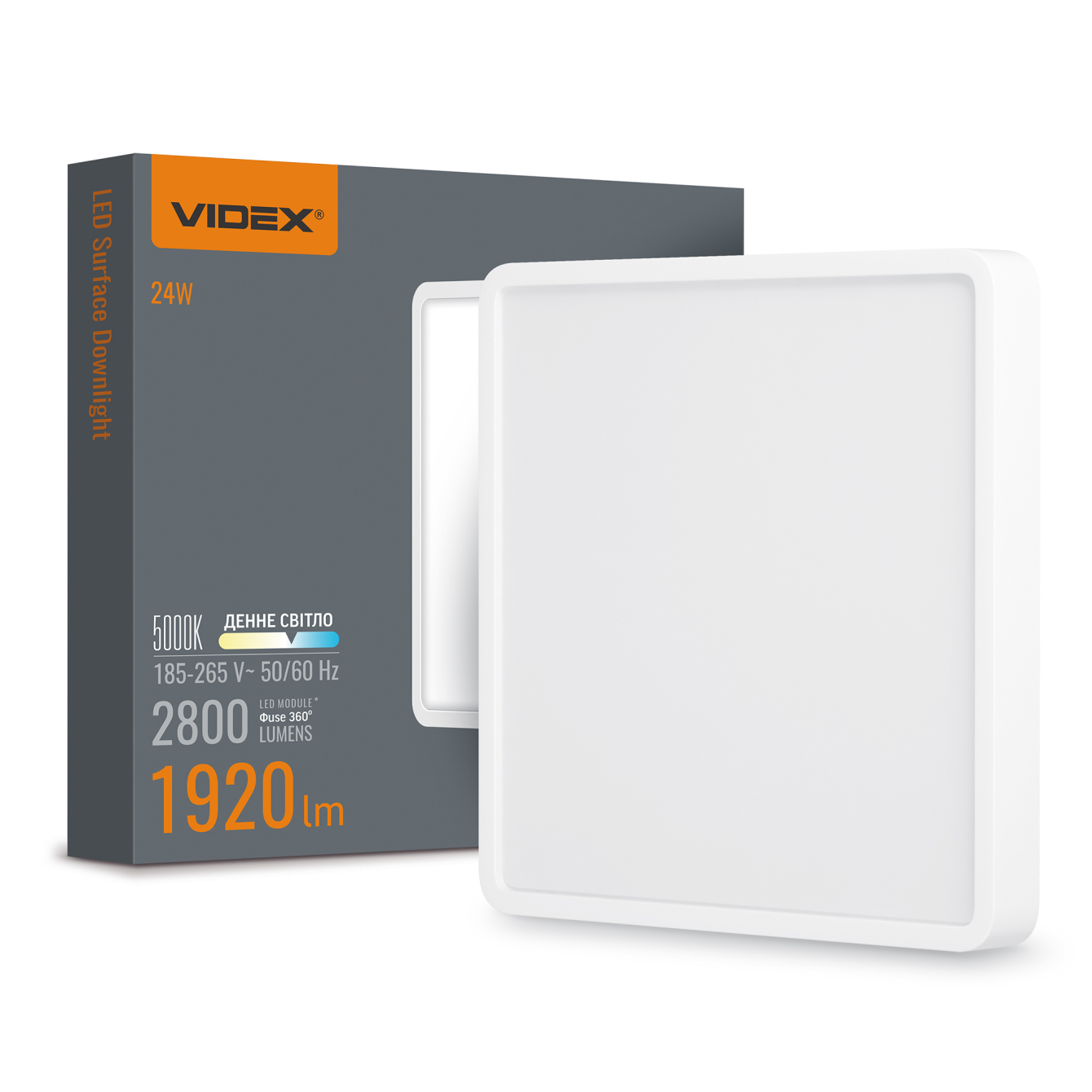 Светильник LED накладной квадрат VIDEX 24W 5000K White 24883