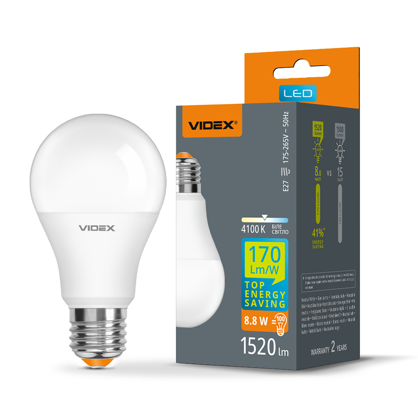 Лампа LED VIDEX A60h 8.8W E27 4100K 28406