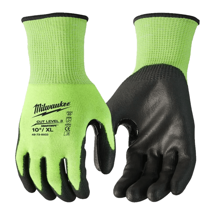 Перчатки сигнальные размер 10/XL, с защитой от порезов уровень 3/C Milwaukee Hi-Vis (4932492921)