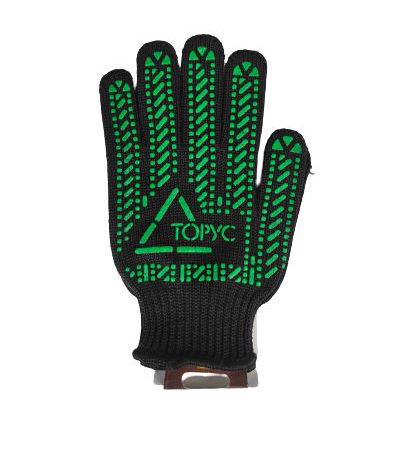 Рукавички ТОРУС пряжа чорна ПВХ зелений 10р 5611 з блістером