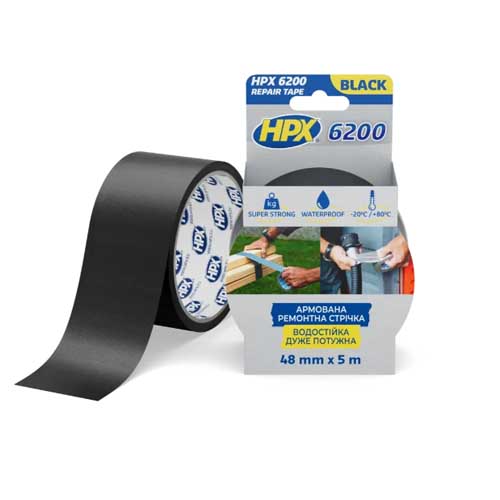 Лента армированная односторонняя HPX6200 48мм х 5м черная CS5005