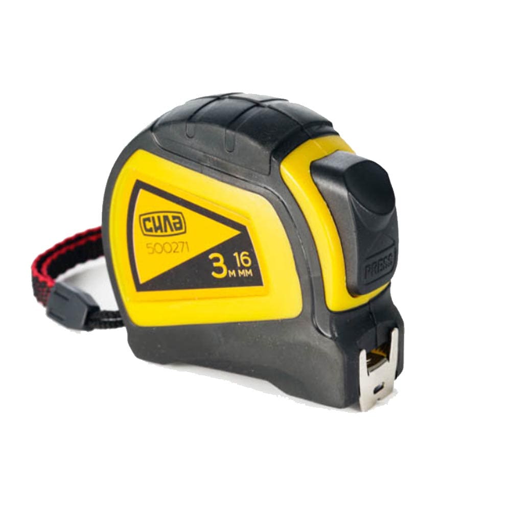 Рулетка гумова з автостопом Сила подвійний зачіп 3 м х 16 мм 500271