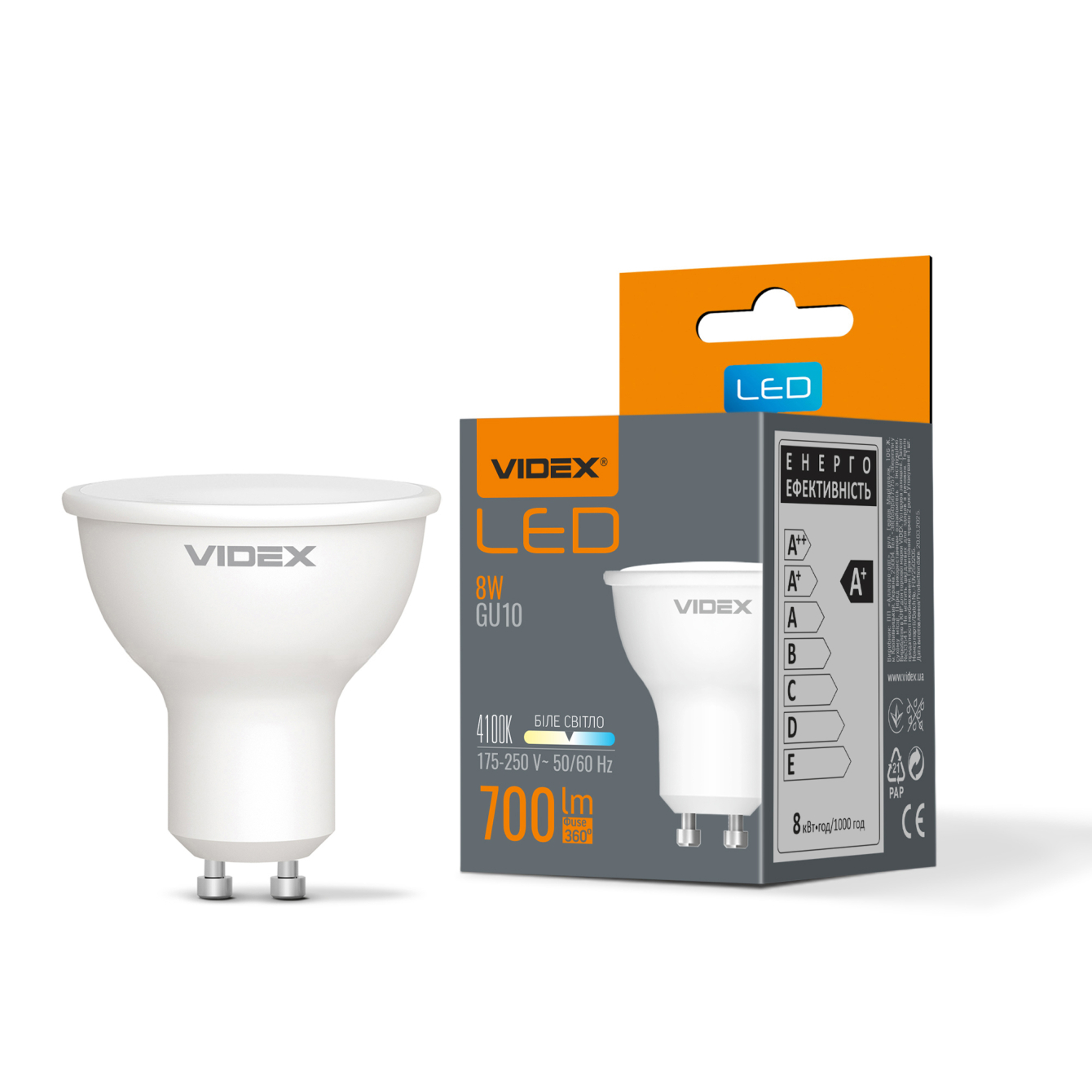 Лампа LED VIDEX MR16e 8W GU10 4100K 26411