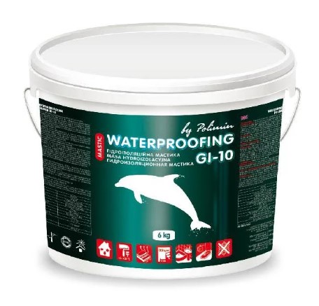 Мастика гідроізоляційна акрилова однокомпонентна Polimin GI-10 6 кг