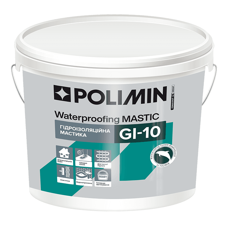 Мастика гидроизоляционная, ведро 6 кг акриловая Polimin GI-10