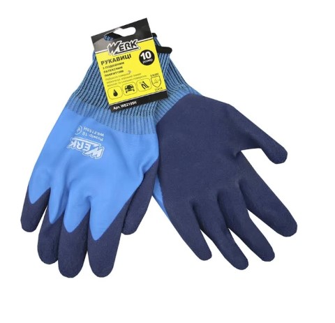 Рукавички WERK поліестер блакитні подвійне латекс покриття WE2155H