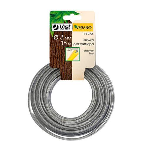 Леска для триммера, круглая, 3 мм, с металлическим сердечником, 15 м VERANO 71-763